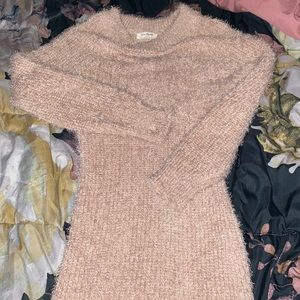 Fuzzy Long Sleeve Pink Dress